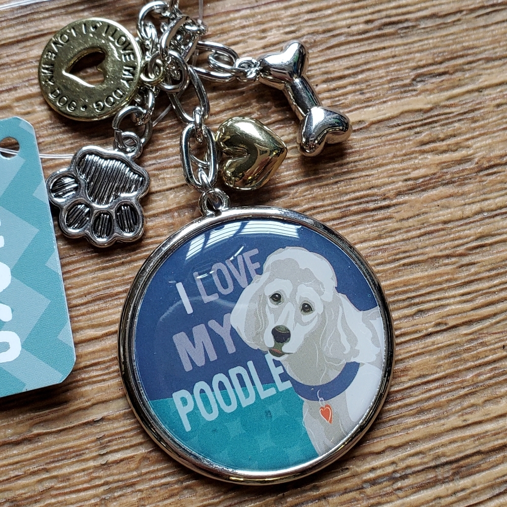 NEW White Poodle Lover Dog Keychain Paw Charm Key Ring